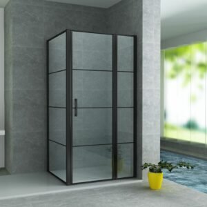 Aloni porte + parois de douche 8mm (90x120x195cm) - Noir mat - Réf. : CR568-90RO