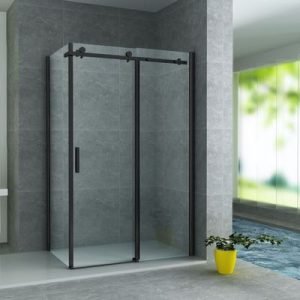 Aloni porte coulissante de douche + paroi latérale 8mm (80x120x195cm) - noir mat - Réf. : CRBL045-80120